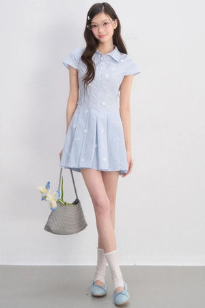 Plaid Floral Waist-Cinching Dress