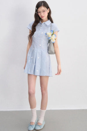 Plaid Floral Waist-Cinching Dress