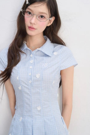 Plaid Floral Waist-Cinching Dress