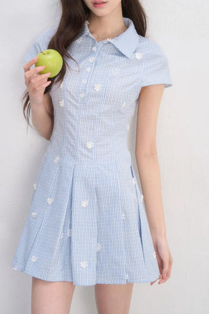 Plaid Floral Waist-Cinching Dress