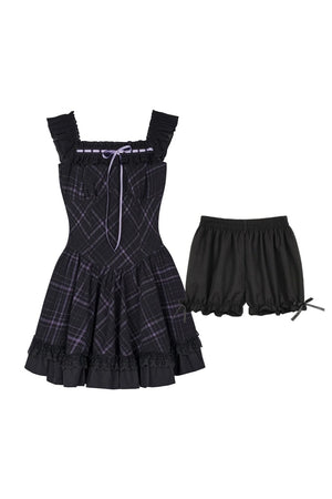 Plaid Flutter Sleeve Dress Set