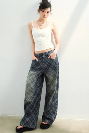Plaid Gradient Denim Pants