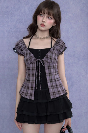 Plaid Halter Neck Top Set-Up
