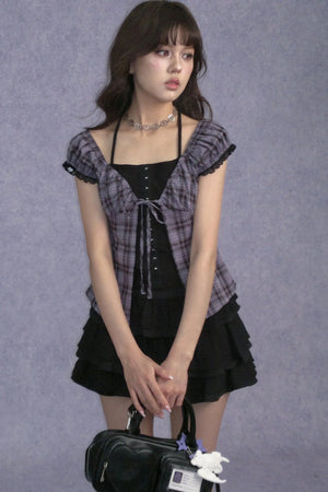 Plaid Halter Neck Top Set-Up