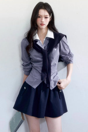 Plaid Intellectual Blouse Set-Up