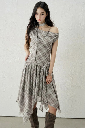 Plaid Irregular-Hem Dress