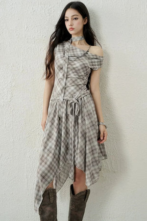 Plaid Irregular-Hem Dress