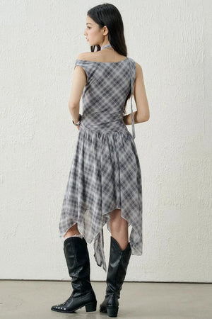 Plaid Irregular-Hem Dress