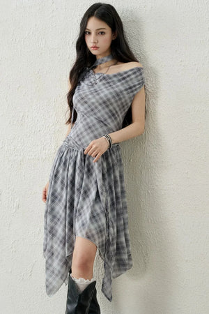 Plaid Irregular-Hem Dress