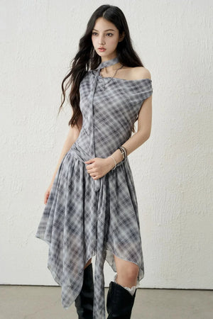 Plaid Irregular-Hem Dress