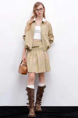 Plaid Irregular Pleated Skirt