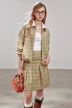Plaid Irregular Pleated Skirt