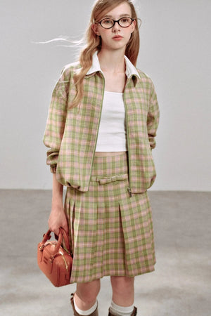 Plaid Irregular Pleated Skirt