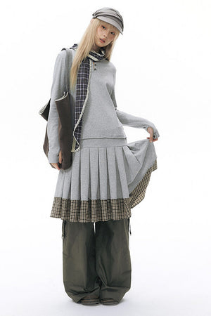 Plaid Knit Pleated Dress