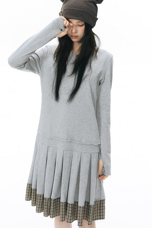 Plaid Knit Pleated Dress