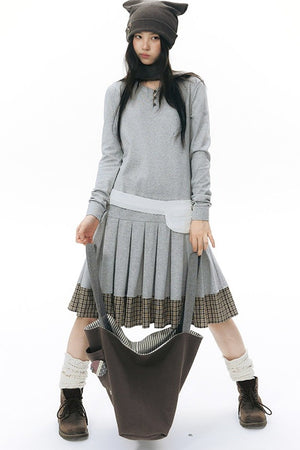 Plaid Knit Pleated Dress