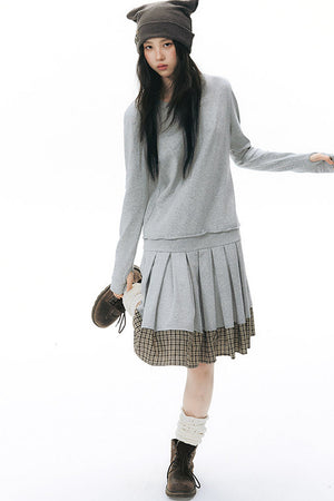 Plaid Knit Pleated Dress