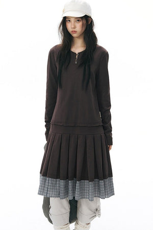 Plaid Knit Pleated Dress
