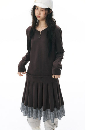 Plaid Knit Pleated Dress