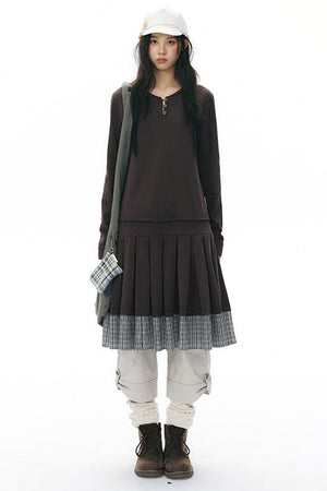 Plaid Knit Pleated Dress