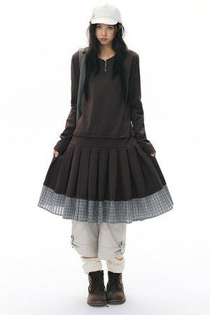 Plaid Knit Pleated Dress