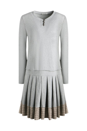 Plaid Knit Pleated Dress