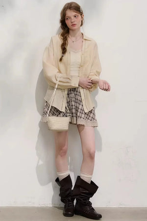 Plaid Lace Pleated Skirt