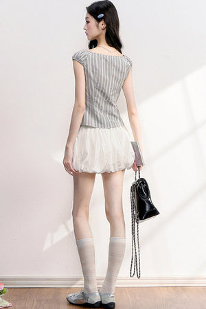Plaid Lace Spliced Top and Skirt Set