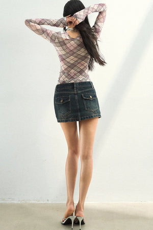 Plaid Lace-Trimmed Blouse
