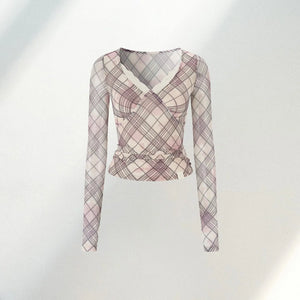 Plaid Lace-Trimmed Blouse