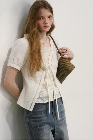Plaid Lace Vintage Blouse