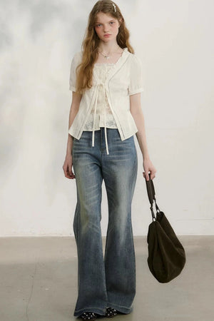 Plaid Lace Vintage Blouse