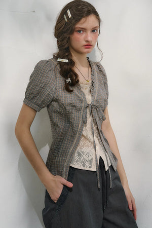 Plaid Lace Vintage Blouse