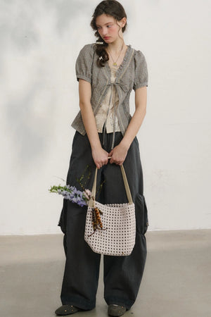 Plaid Lace Vintage Blouse