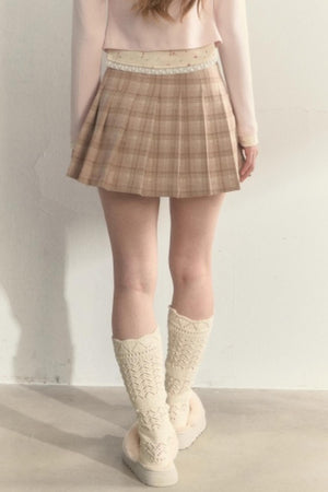 Plaid Leather Buckle Skirt