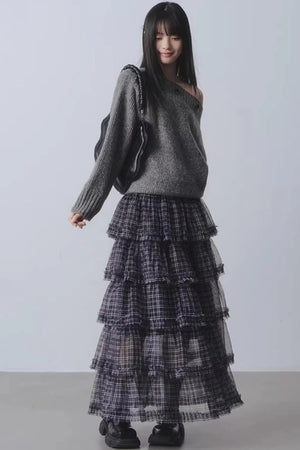 Plaid Mesh Patchwork Skirt