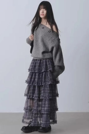 Plaid Mesh Patchwork Skirt