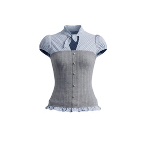 Plaid Patchwork Blouse and Skirt Set-Up