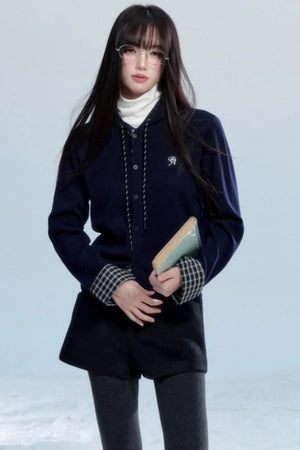 Plaid Patchwork Hooded Cardigan