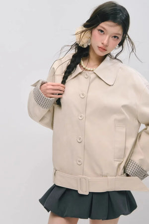 Plaid Patchwork Lapel Buttoned Jacket