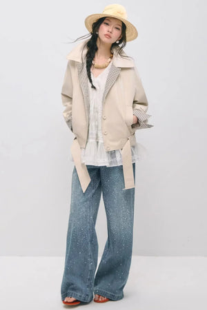 Plaid Patchwork Lapel Buttoned Jacket