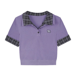 Plaid Patchwork Slim Fit Tee