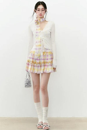 Plaid Patchwork Suspender Dress Set-Up