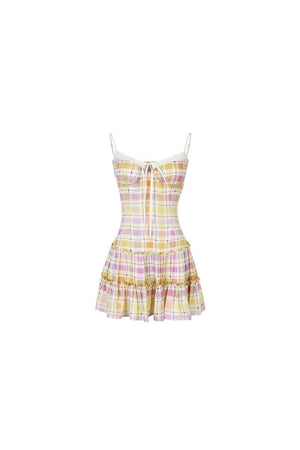 Plaid Patchwork Suspender Dress Set-Up