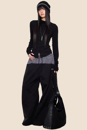 Plaid Patchwork Wide-Leg Pants