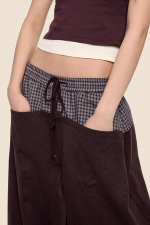 Plaid Patchwork Wide-Leg Pants