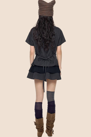 Plaid Pleated Blouse and Cake Skirt Set-Up