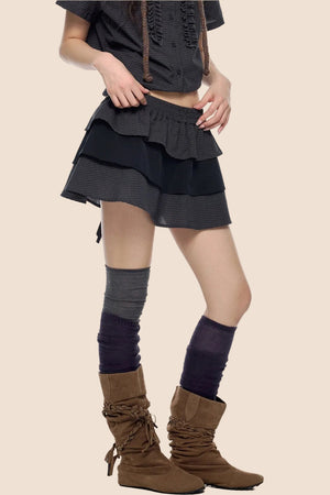 Plaid Pleated Blouse and Cake Skirt Set-Up