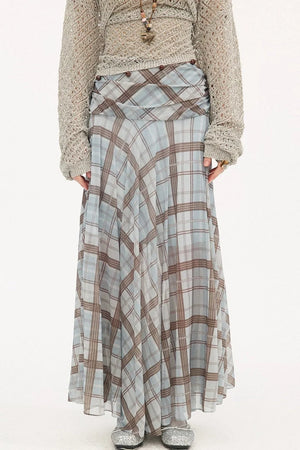 Plaid Pleated Mesh Skirt