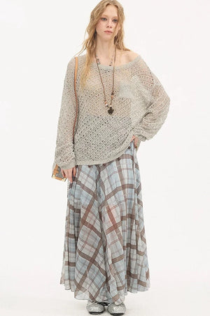 Plaid Pleated Mesh Skirt